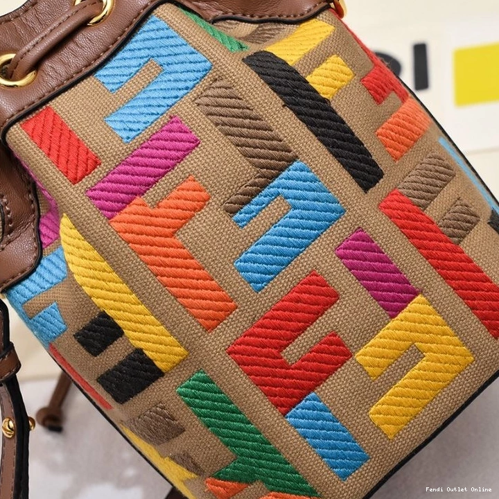 Affordable Brown Motif FF Mon In Tresor Canvas Bucket with Fendi Handle Mini Woven Bag 0815